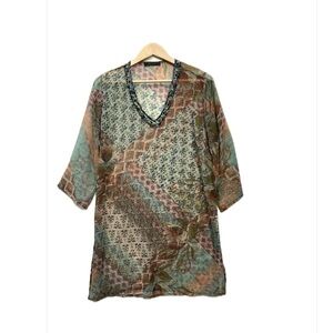 Ludovica silk made in Italy Colorful Patchwork V-Neck Tunic dress medium